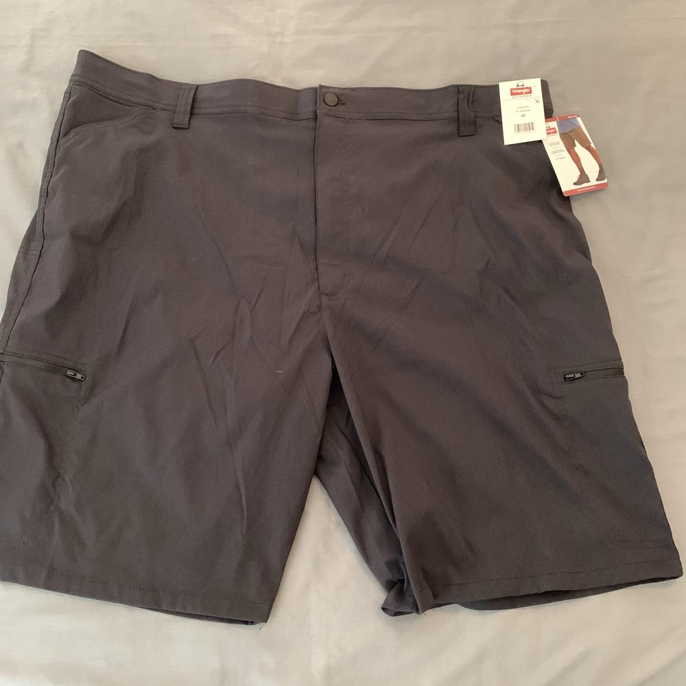 Wrangler Cargo Shorts Mens 48 Gray Nylon Stretch Flex Waist Zip Pockets Outdoor